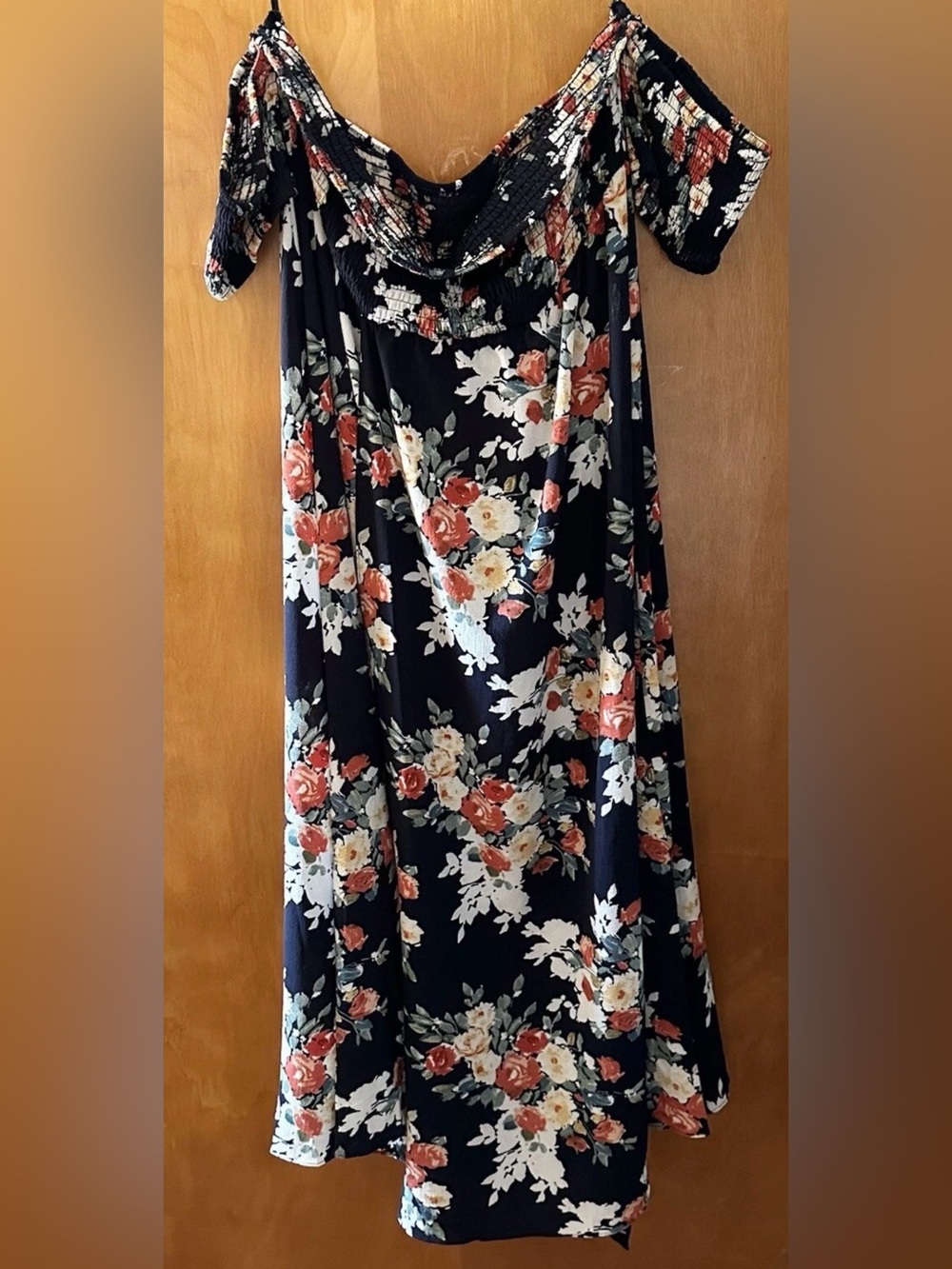 Shein Curve Women’s 1XL Blue Floral Detached Sleeves Overlap Flared Midi Dress